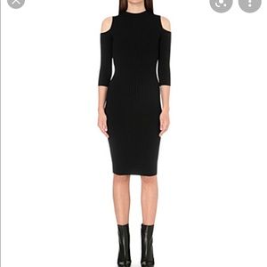 Maje rosace cold-shoulder ribbed dress in black